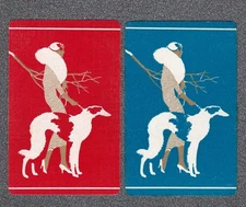 Vintage Swap Playing Cards 2 Deco Lady & dog red & blue Pair Card Collection