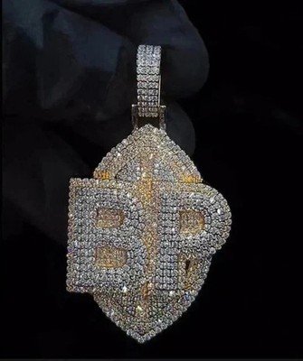 3.00Ct Real Moissanite Round Custom Two Letter Pendant 14K Two Tone Gold Plated