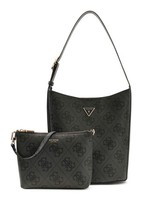 Guess Meridian Ii Bucket Bag Schultertasche Tasche Coal Logo Dunkelgrau Grau Neu
