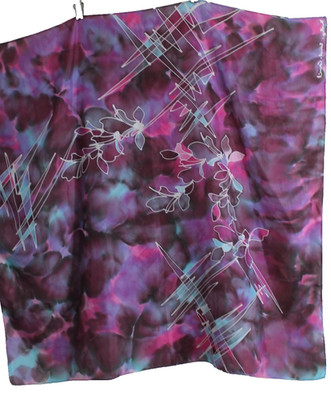 Estate Signed illegible PURPLE BLUE COSMOS Electric Art-to-Wear Scarf Wrap 36''