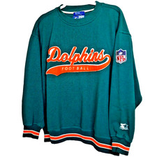 Vintage Miami Dolphins Starter NFL Stitched Logo Mens Sweatshirt Large Green