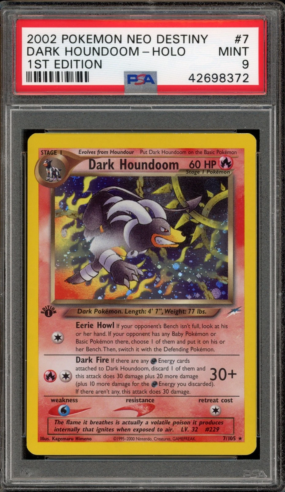 Pokemon Dark Houndoom Neo Destiny 1st Edition Holo Rare #7 PSA 9 Mint