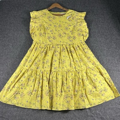 Women s Ditzy Pink Floral Yellow Dress Size S Cottagecore Prairie Short Party