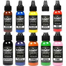 Tattoo Ink Set 10 Colors 1oz Blue Brown Orange Red White Yellow Green Black