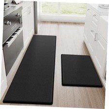 Kitchen Mats for Floor, 2-Piece Anti-Fatigue Kitchen Rugs, Black 17.3" x