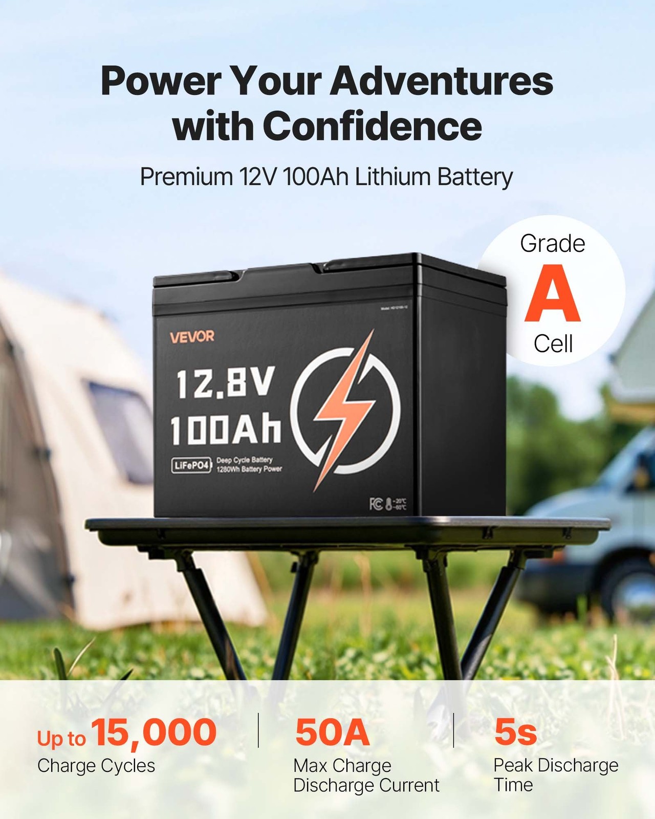 VEVOR 12V 100Ah LiFePO4 Battery,Up to 15000 Cycles,Deep Cycle Lithium Iron Phosp