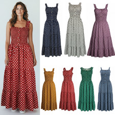 Womens Elasticated Bardot Off Shoulder Polka Dot Summer Ladies Long Maxi Dress
