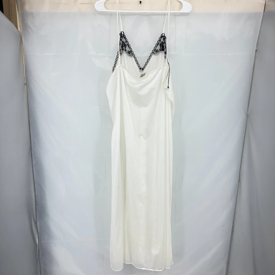 Woman Within Women 2X Lace Trim Slip Maxi Dress Satin Intimate Style White Black - Image 2 of 4