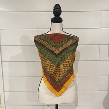 Scarf - Vintage Hand Rolled Square Vibrantly Multi Colored Scarf 26 x 27"