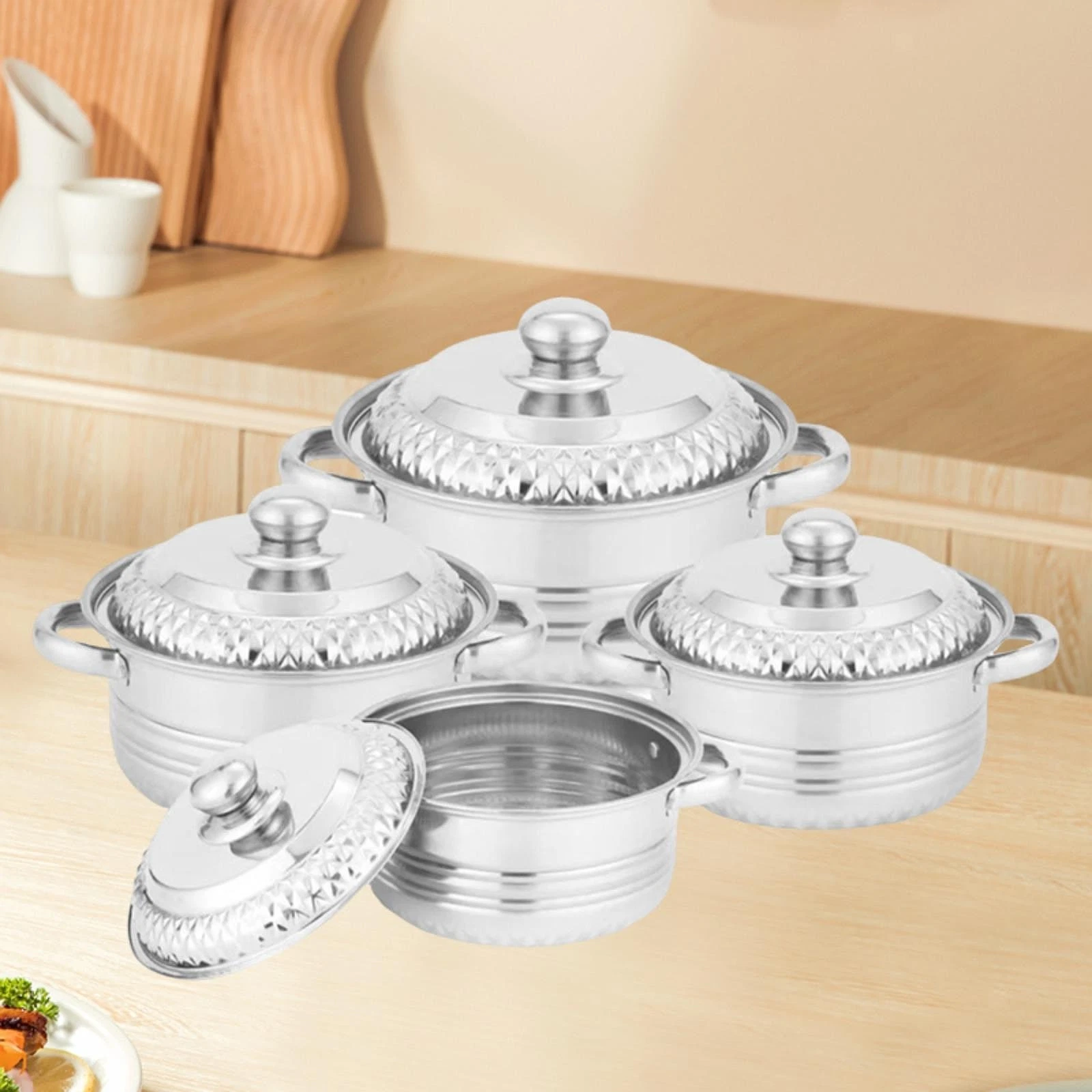 4 Pieces Sauce Pot Saucepan Space Saving Kitchen Tool Multipurpose Compact