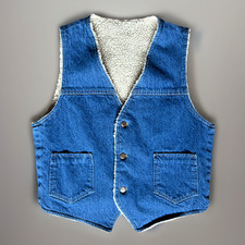 Vintage Denim Sherpa 3 Metal Button Vest Womens Large