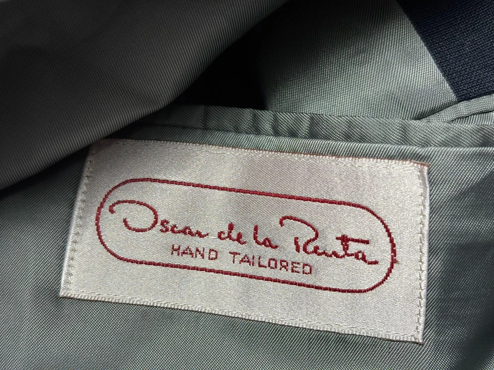 Oscar De La Renta Blazer Mens Large Navy Blue Double Breasted Suit Coat Jacket - Image 4 of 4