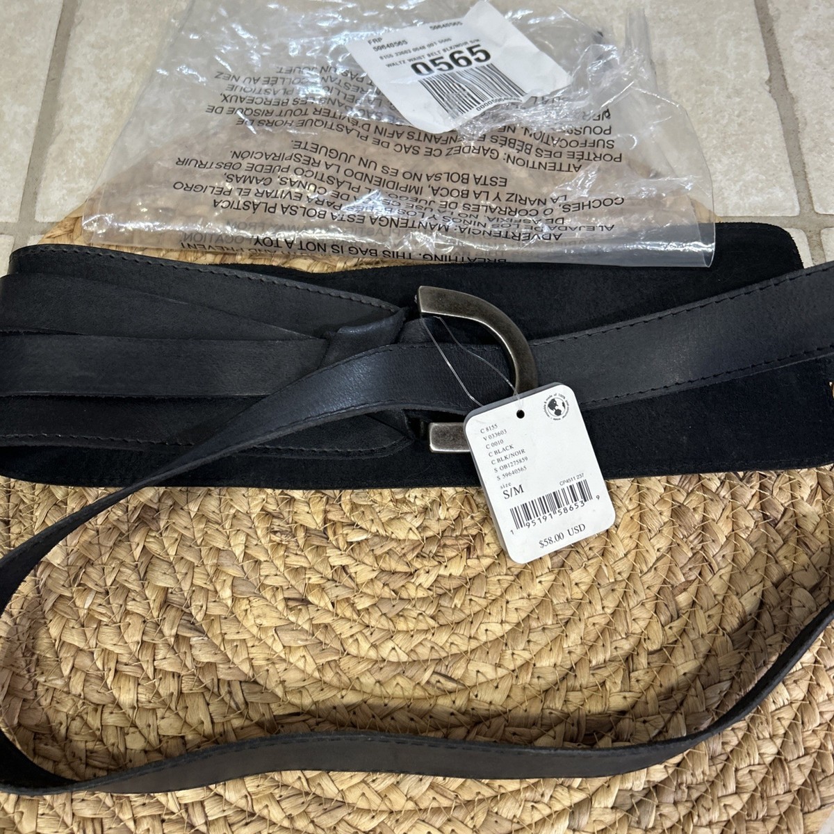 Ｎｏ．１０ New Tags, Free People, Black Leather Belt, Waltz Waist Belt S/M