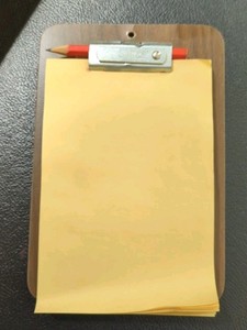 Vintage 1960s SERVICE JR Mini Clipboard 5x7 Inches Yellow Paper & Red Pencil