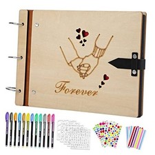 Love Scrapbook Wooden Photo Album"Hand in Hand" Valentines Natural-hand in hand