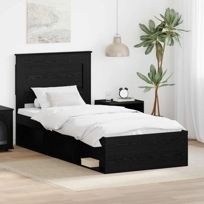Cadre de lit avec tiroir Uni Noir 90 x 190 cm Pin massif vidaXL - Photo 1/4