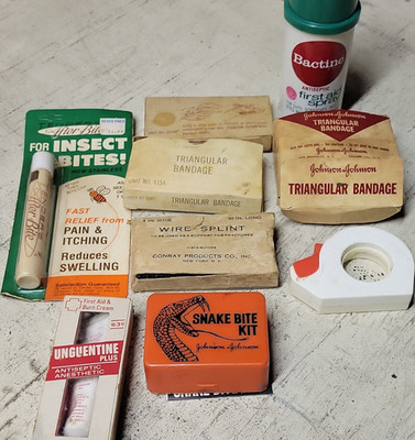 Johnson & Johnson Vintage First Aid Lot Snake Bite Kit Bandages Bactine