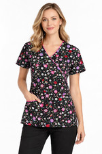 NWT Women's Dickies Scrub Top Size Small Oriental Lanterns Print Pockets and Tie