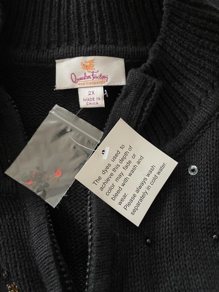 Quacker Factory Embroidered Full Zip Sequins Cardinal Sweater sz 2X NWT Cardigan - Image 3 of 4