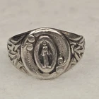 Vintage Sterling Silver Virgin Mary Miraculous Medal Ring Mens Size 12