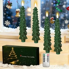 Christmas Tree Candles with Remote Timer, 4 Pcs 9.6" LED Flameless Taper Cand...