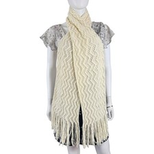 Cream Knit Sequin Scarf Diamond Open Weave Fringe Winter Cozy Boho Wrap Shawl