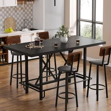 63-Inch Black Bar Table, Industrial Counter Height Pub Table with Metal Footrest