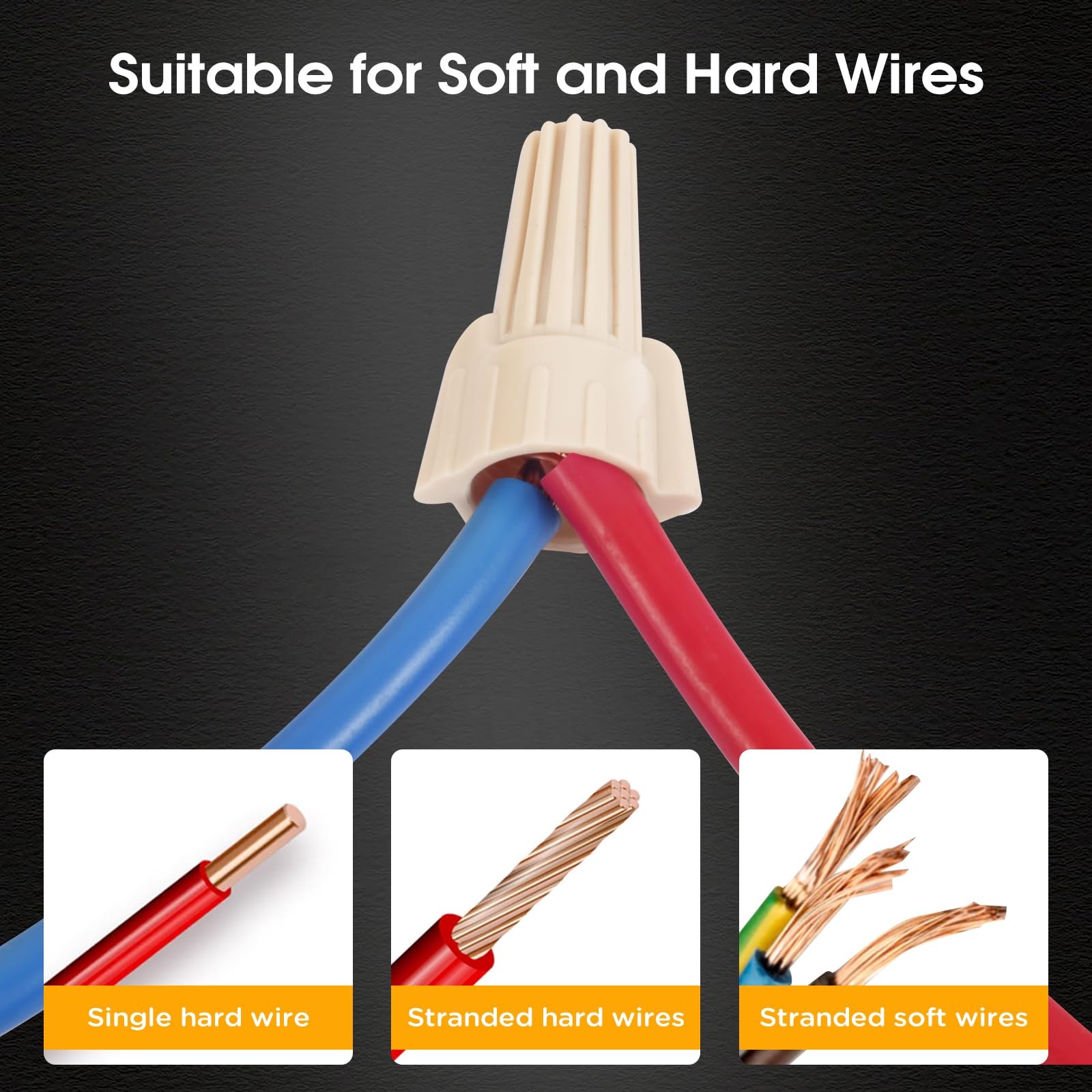 Leepenk Tan Wire Nuts Connectors P12 22-10AWG Twist Wire Caps Electrical Wire...