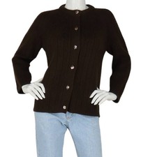 80s Vintage Dark Brown Cable Knit Mod Cardigan Sweater