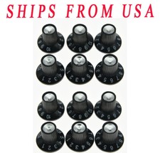 Set of 12 Guitar Amplifier Knob Black w/Silver Skirted Knobs fits Fender