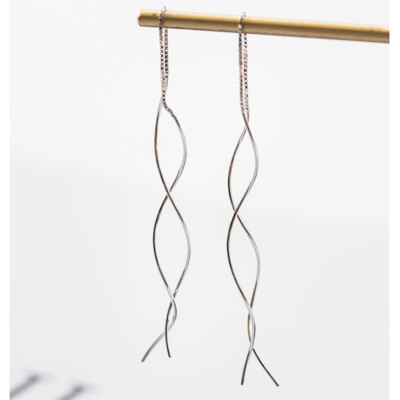 925 Sterling Silver Simple Thread 12.3cm Twisted Line Threader Earrings A1214