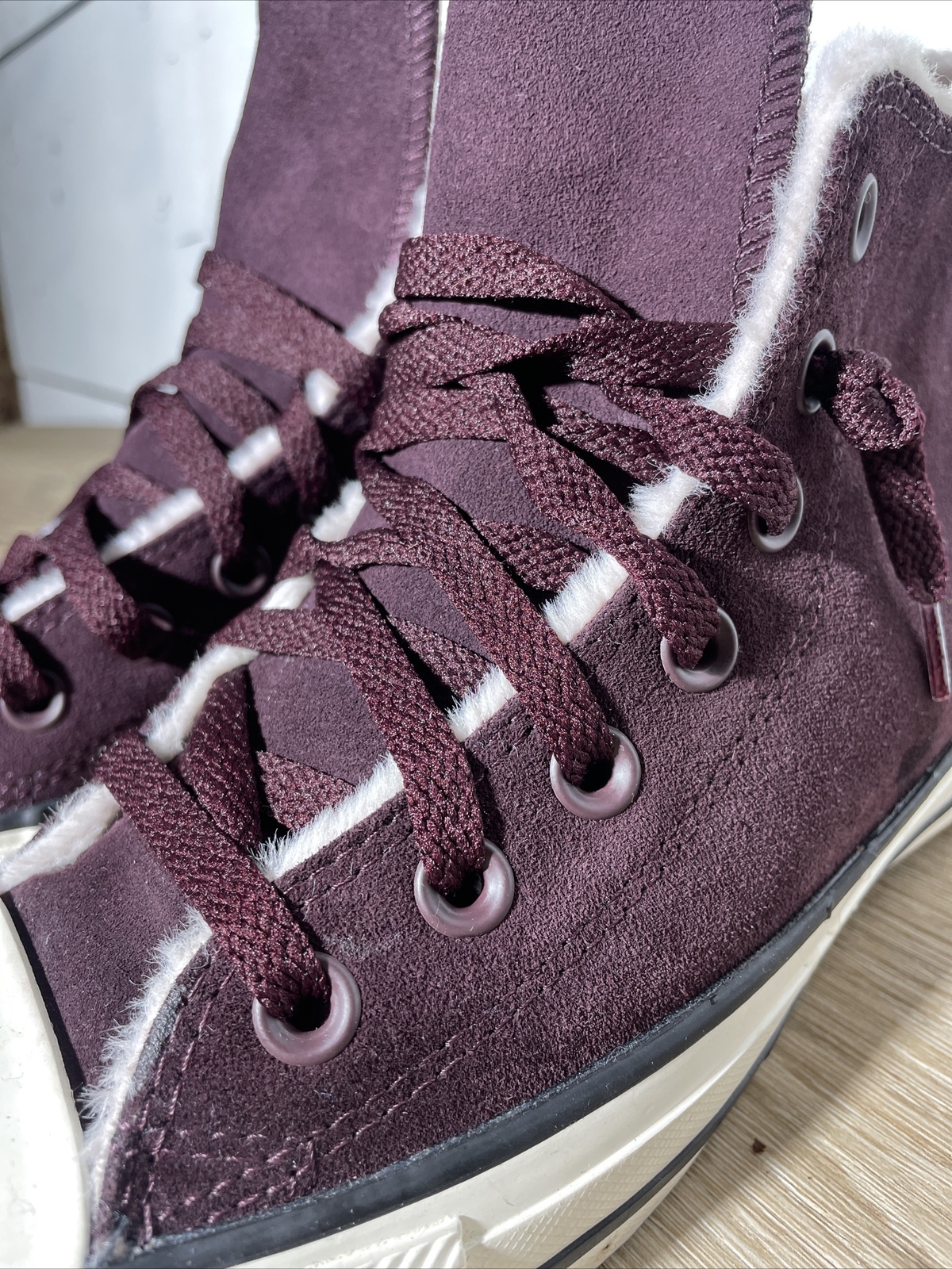 Converse 569398 Fur Lined High tops Women 7.5 Purple Leather Exterior | eBay