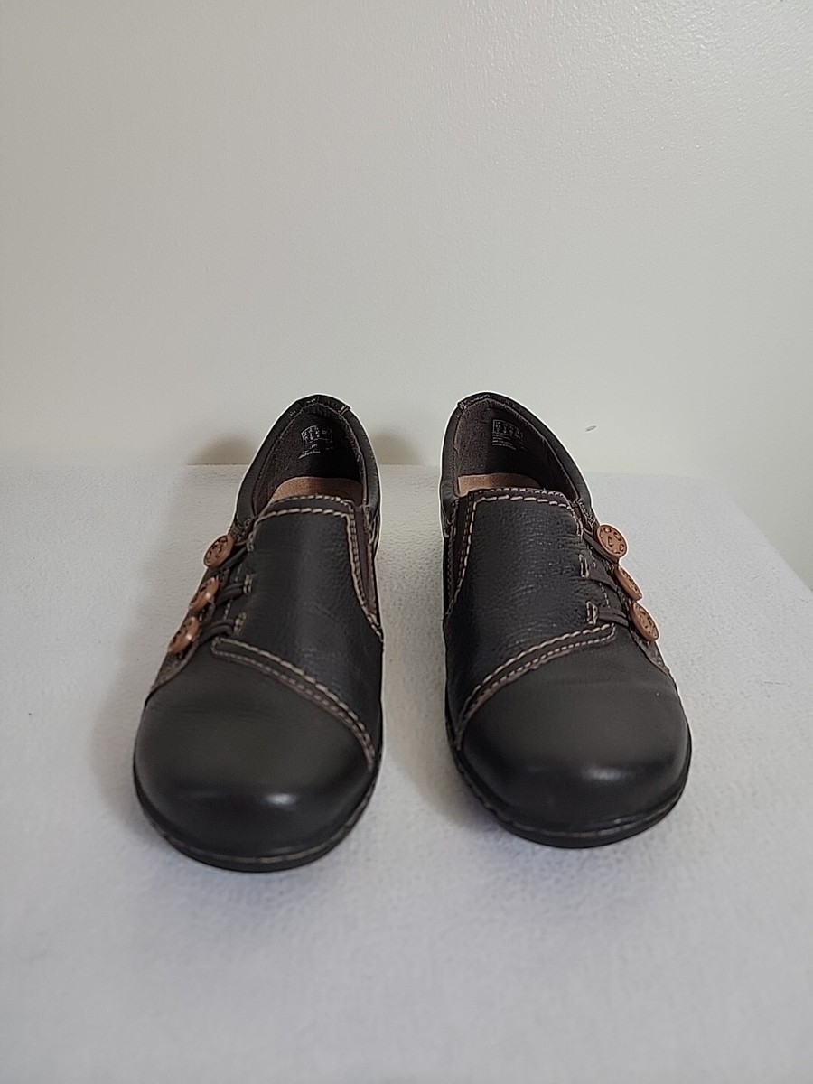 Clarks Black Leather Slip-On Loafers with Brown Button Accent Clarks  main image 2
