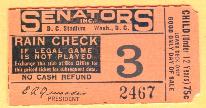 NICE! 1962 WASH SENATORS/D.C. STADIUM TICKET STUB-4/21/62-ORIOLES