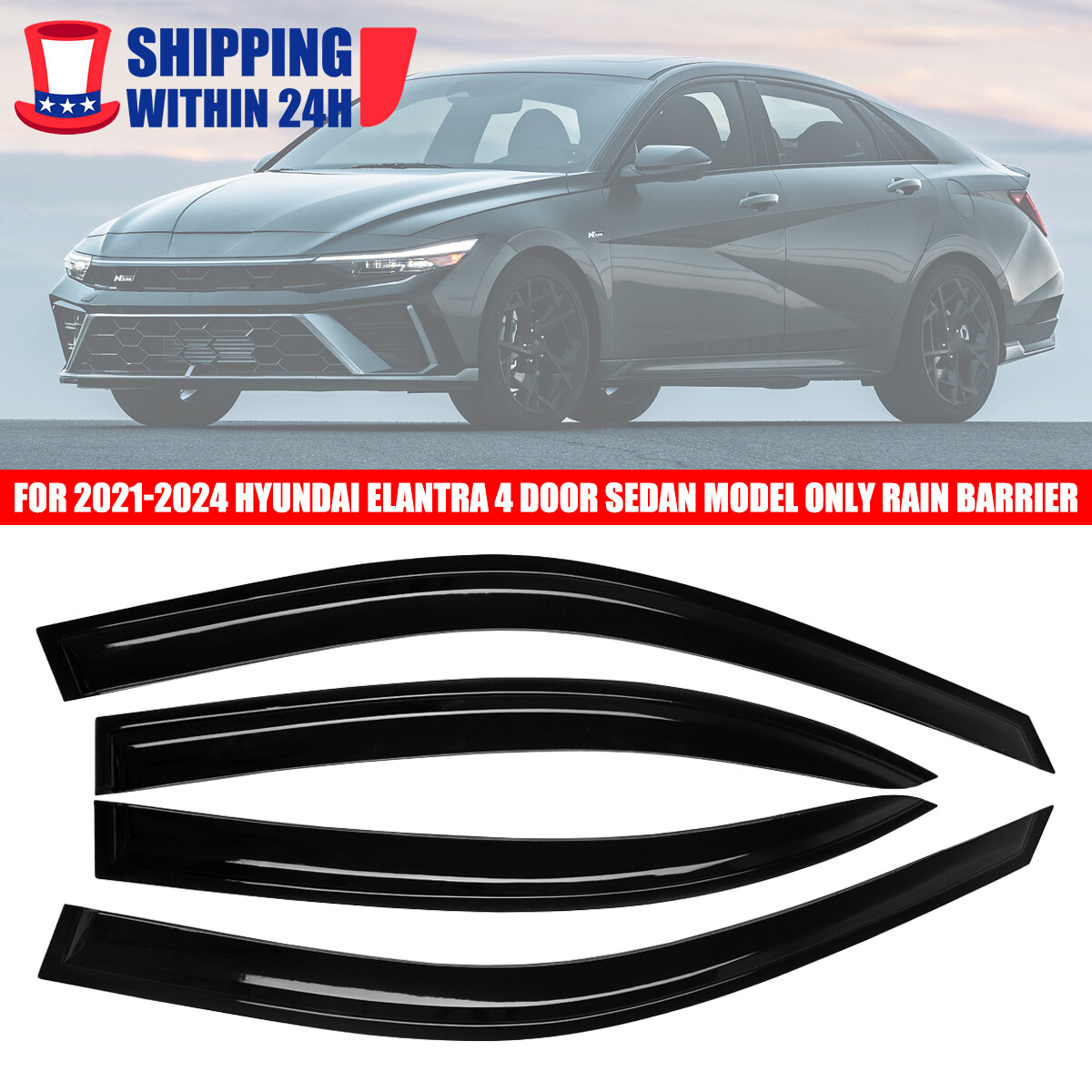 Hyundai Elantra 2021-2024 Side Window Vent Visor Sun Rain Deflector Guard OEM