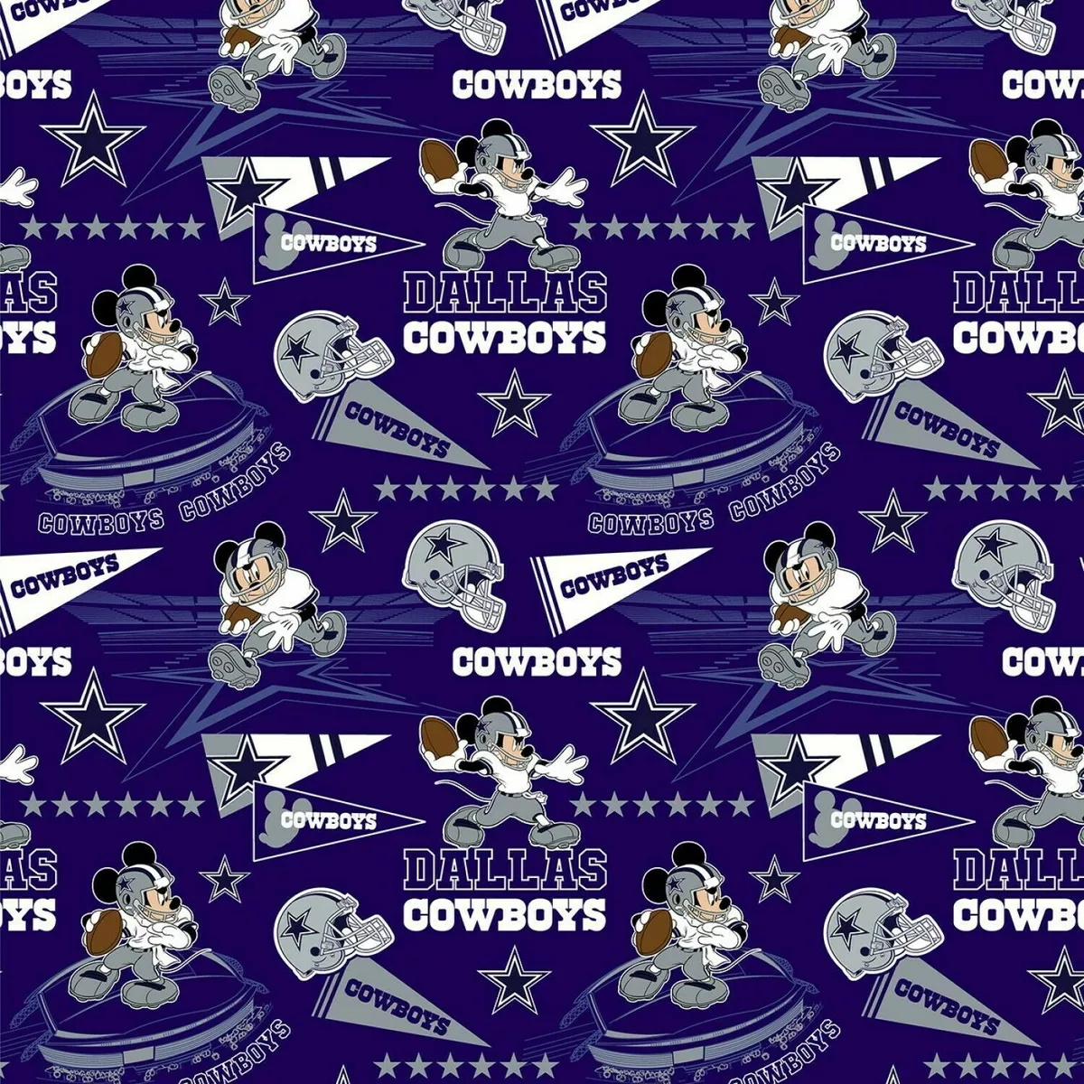 NFL Disney Mickey Mouse Dallas Cowboys Logo 100 Cotton Fabric By