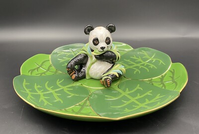 Lynn Chase Panda Serving Tray OR Platter & CERAMIC PANDA BEAR TEA LIGHT FIGURINE