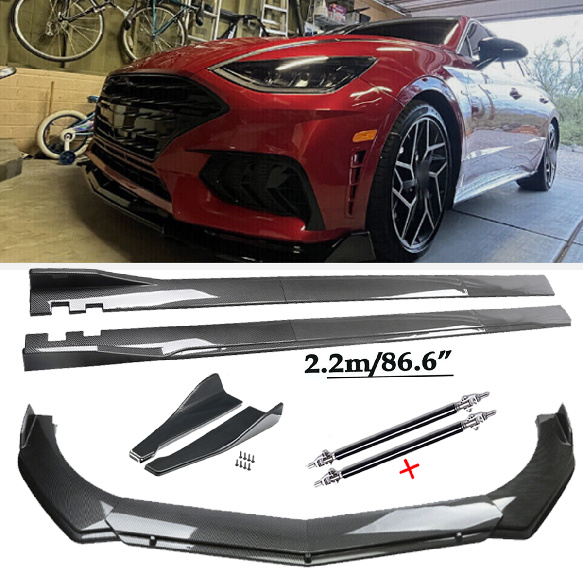 Front Bumper Lip Spoiler Splitter Side Skirt Gloss Black For Hyundai