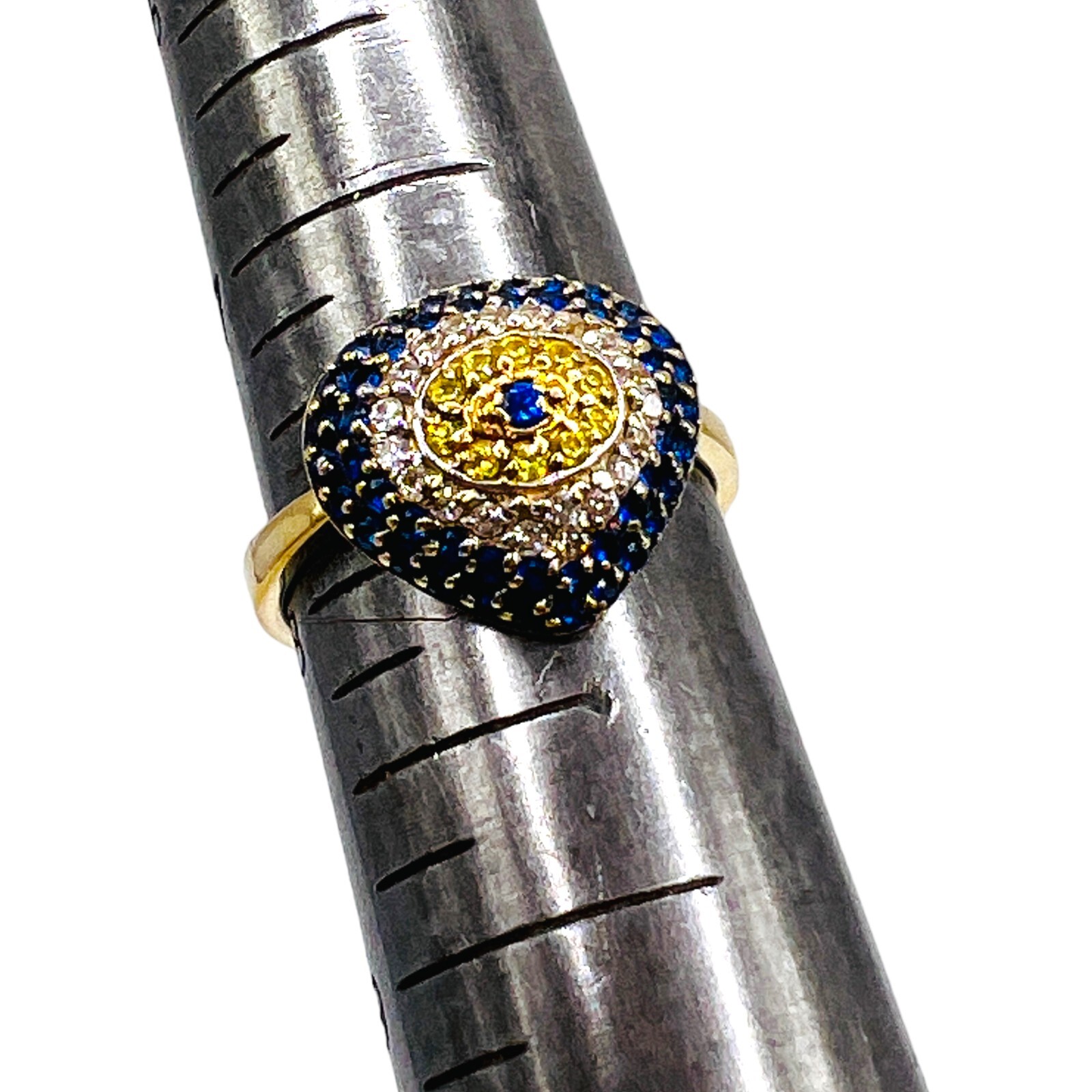 Solid 14k Yellow Gold Evil Eye Multi Gemstone Clu… - image 2