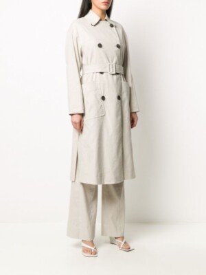 VINCE Trench Coat Side Slit Beige Cream Linen Size XS Retail Price $700