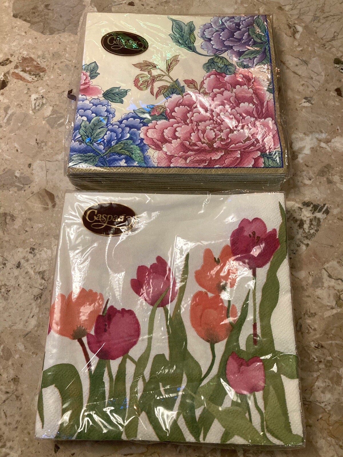 Caspari Napkins Set Of 6 New, Sealed. NOS Festive Murray Tulips Floral