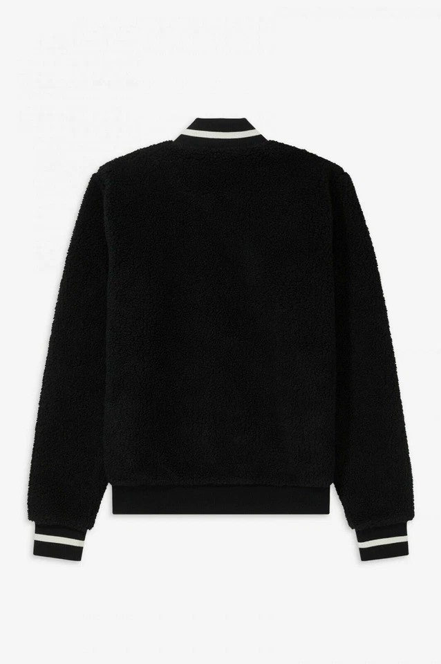 FRED PERRY WOMENS BORG TEDDY FLEECE BOMBER JACKET BLACK UK 6 RRP £125 BNWT!!! - Image 4 of 4
