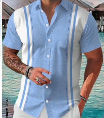 Men's Shirt Casual Slim Shirts Short Sleeve Button Down Tops Blouse