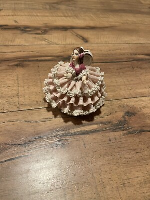 Antique DRESDEN Lace Porcelain Miniature Ballerina Figurines Sitting in Chair