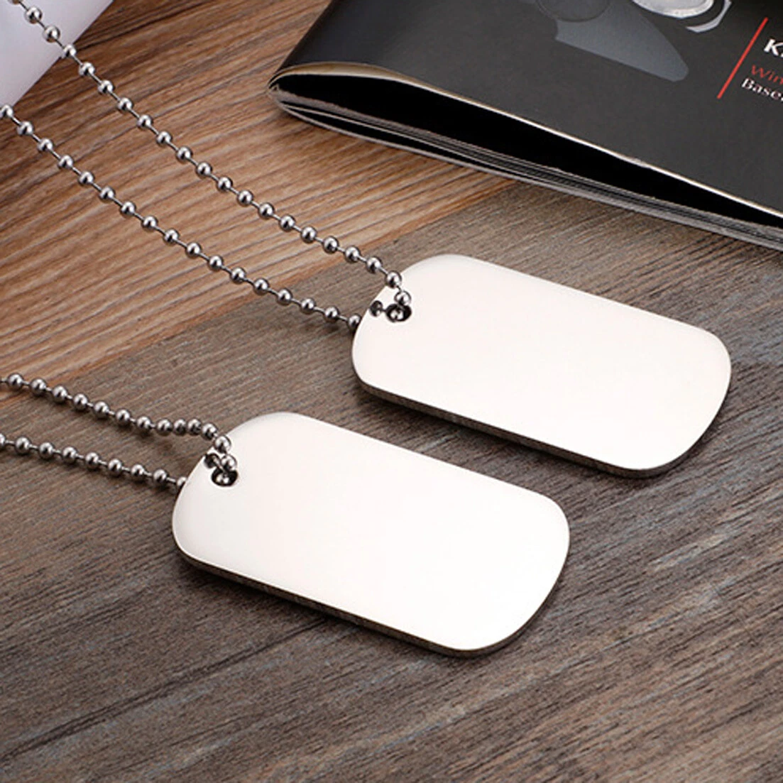 Link Chain Necklace Stainless Steel Double Dog Tag Polished Pendant Men  Jewelry