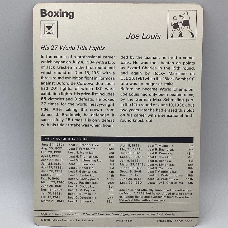 Foto de acción de boxeo Sportscaster 1977/79 Joe Louis vs Ezzard Charles Foto 4 de 4