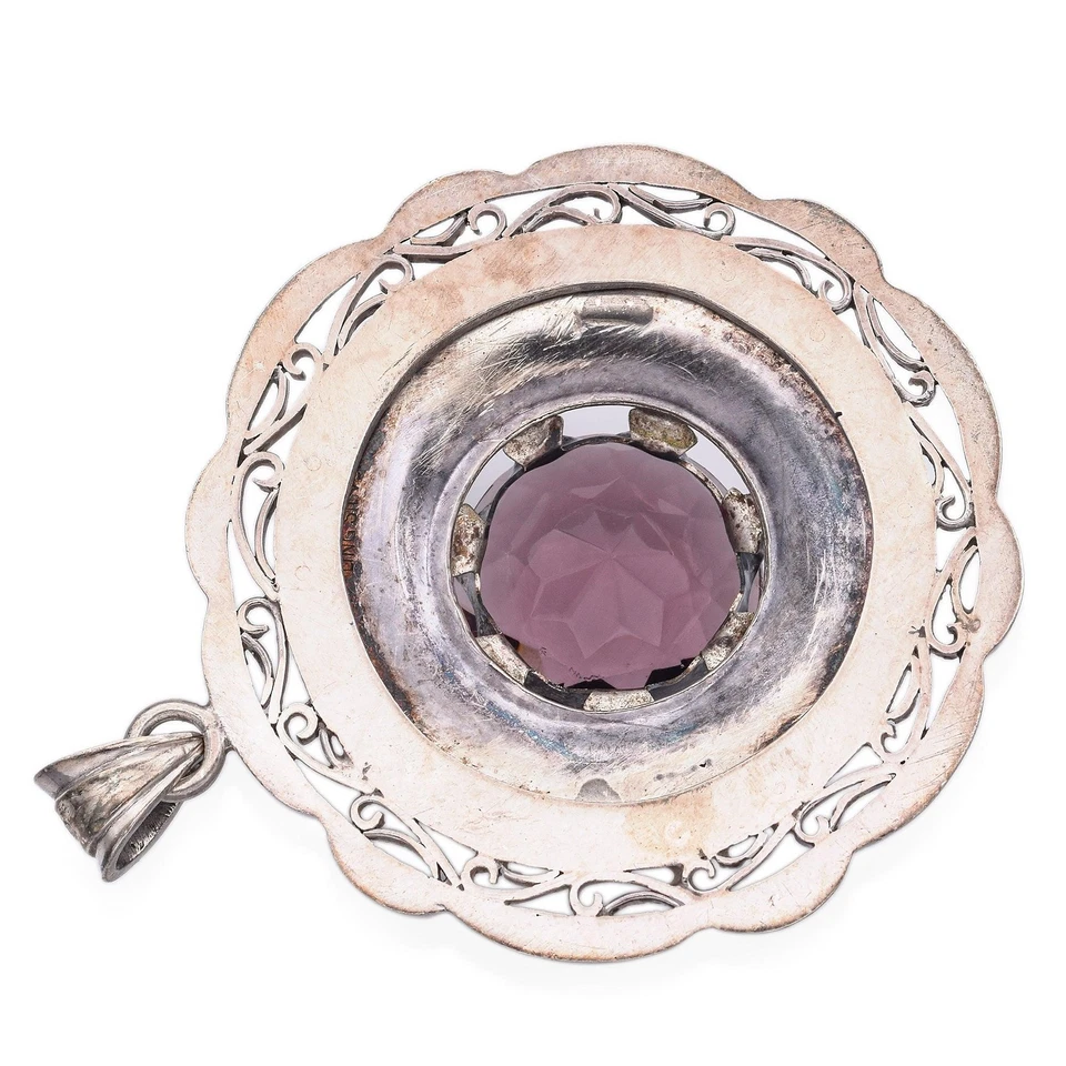 Antiguo colgante victoriano escocés de pasta púrpura y ágata de plata Foto 3 de 4