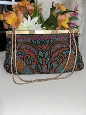 Walborg Multi Color  Beaded Evening Purse Handmade In Belgium
