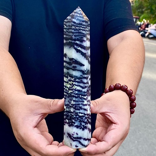 1.41LB Natural Zebra stone Column Obelisk CrystalColumn Wand Point Healing Stone - 第 2/12 張圖片