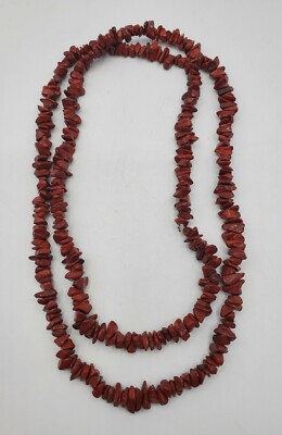 Vtg Natural Sponge Coral Chip Shape Gemstone Beads String Necklace 34'' BEAUTIFUL